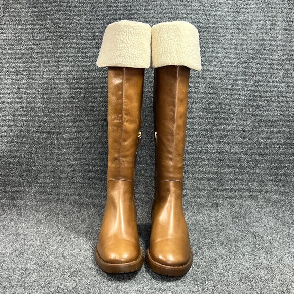 Michael Kors Whitaker Boots Womens Size 9.5 Caramel Leather Tall Shearling Block - Picture 4 of 16